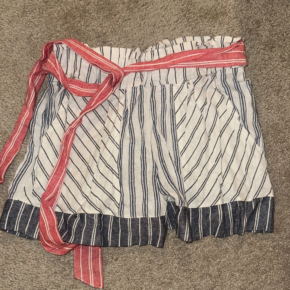 Striped Women's Shorts with Red Belt